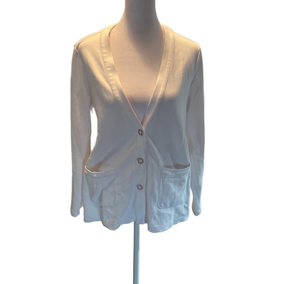 Appleseed's Sweaters - Appleseed’s White Button Down Women’s Cardigan with Low Front Pockets PS